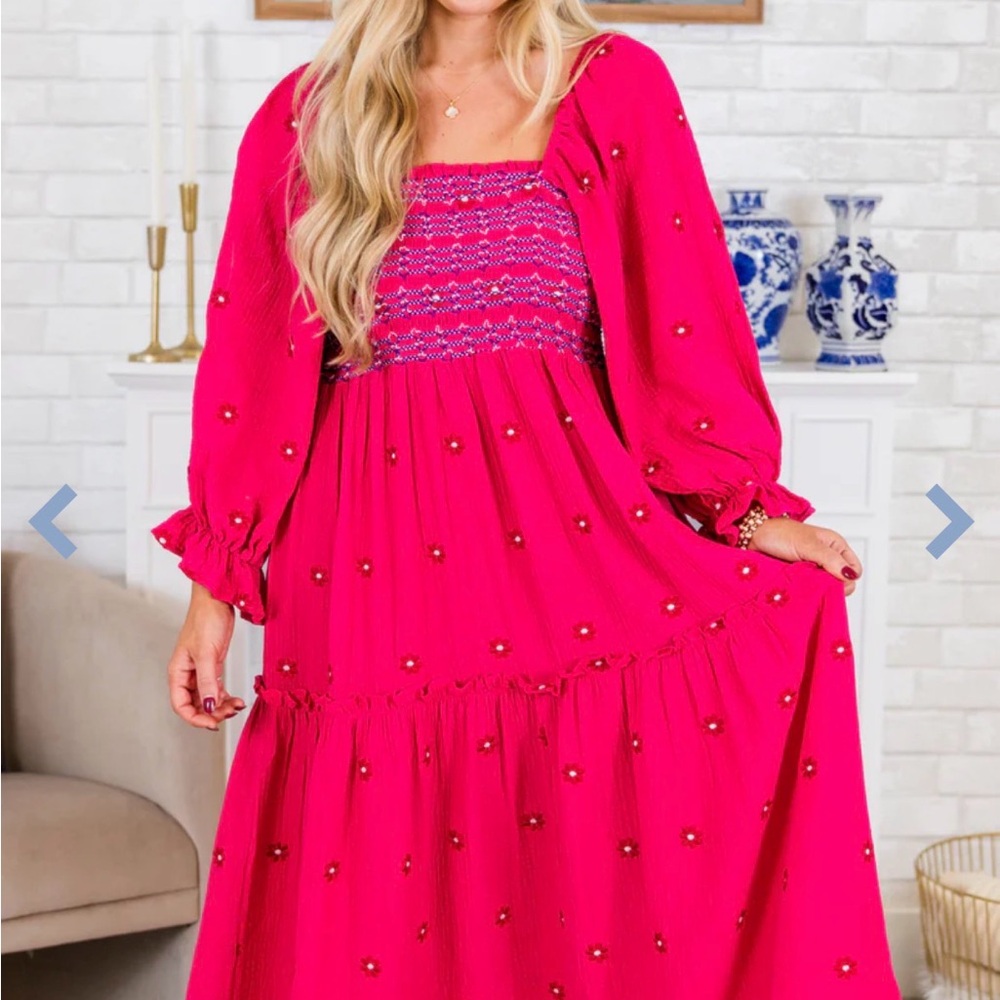 Chic Soul Fuchsia Floral Long Sleeve Dress